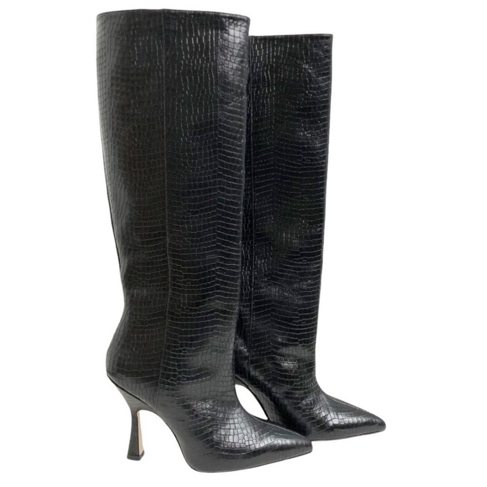 Stuart Weitzman Black Croc Parton Boots - Picture 3 of 4